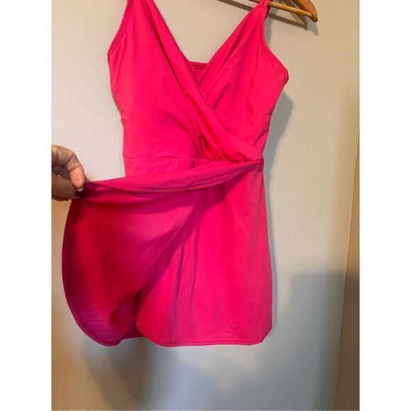 Lands End Size S Tulip Wrap Swim Dress Hot Pink One Piece Modest Swimsuit Preppy - Picture 10 of 11